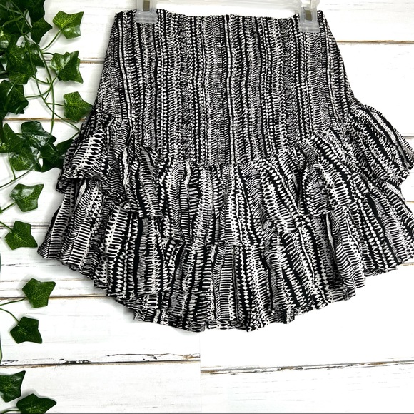 Vintage Havana Layered Smock Waist Black White Skirt S - Picture 2 of 5